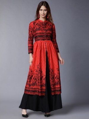 Vishudh Women Printed A-line Kurta(Red, Black)