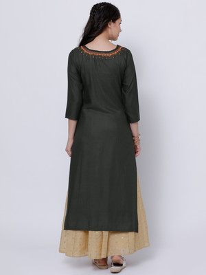 Vishudh Women Solid Straight Kurta(Green)