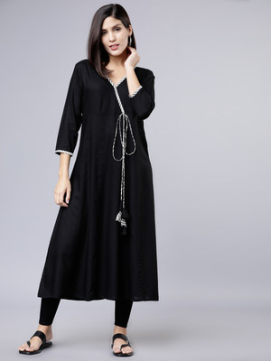 Vishudh Women Solid A-line Kurta(Black)