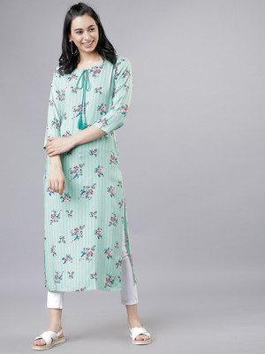 Vishudh Women Printed Straight Kurta(Green)