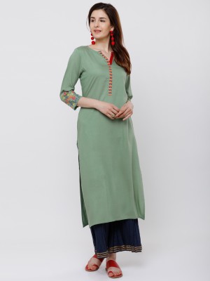 Vishudh Women Solid Straight Kurta(Green)