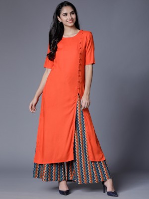 Vishudh Women Solid Frontslit Kurta(Orange)