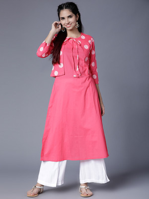 Vishudh Women Printed A-line Kurta(Pink)