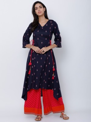 Vishudh Women Printed High Low Kurta(Blue)