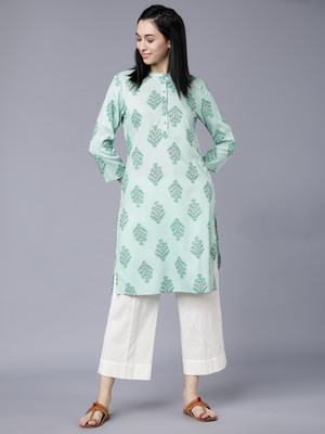 Vishudh Women Printed Straight Kurta(Green, Light Green)