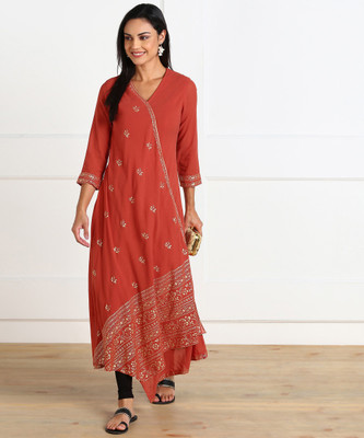 biba-women-floral-print-asymmetric-kurtaorange