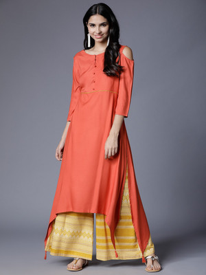 Vishudh Women Solid A-line Kurta(Orange)