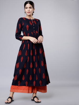 Vishudh Women Printed Flared Kurta(Multicolor)