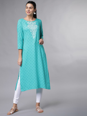 Vishudh Women Printed Straight Kurta(Pink)
