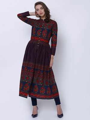 Buy Vishudh Women Navy Blue  Red Printed Straight Kurta  Kurtas for Women  6630416  Myntra