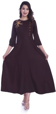 Rajshri Creations Women Solid Anarkali Kurta(Brown)