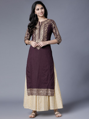 Vishudh Women Solid Straight Kurta(Gold, Pink)