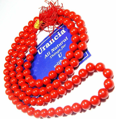 Urancia Red Coral Mala Moonga Mala A++ Quality High Gloss 108 +1 Beads Coral Crystal Chain