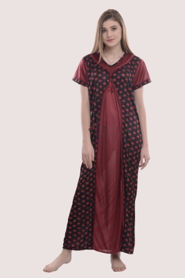 YUALIN CREATION Women Nighty(Maroon, Black)