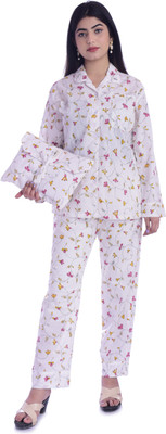 Handicraft-Palace Women Floral Print White, Yellow, Pink Shirt & Pyjama set