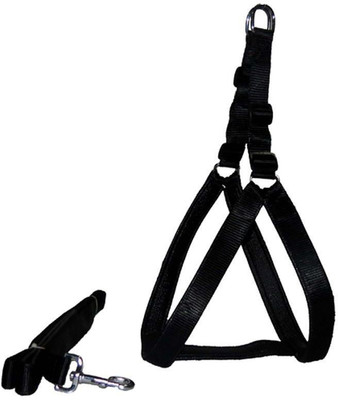 PET HUB Dog Harness & Leash(Medium, BLACK 1 INCH NYLON WITH BLACK SOFT PADDING FOR MEDIUM PET)