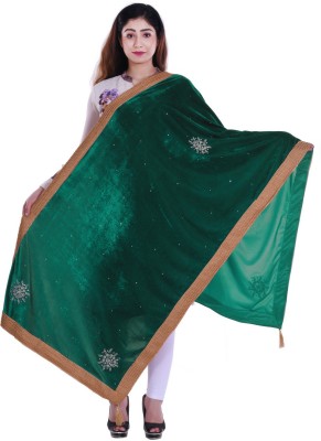 SNEH Velvet Polka Print Women Shawl(Green)