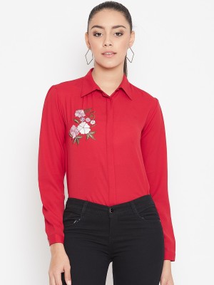 PURYS Women Embroidered Casual Red Shirt