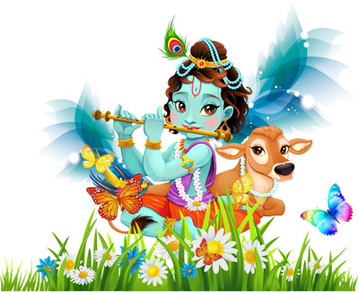 DivineDesigns 48 cm Shree Krishna and Butterflies Sticker ( Size :- 66 X 48 cm ) Self Adhesive Sticker(Pack of 1)