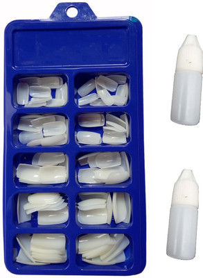 CartKing 100 Fake Nails with Glue(2 Bottle 3gm Each) White(Pack of 100)