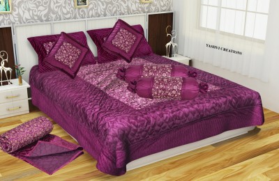 Yashvi Creations Satin King Sized Bedding Set(Purple Falsa)