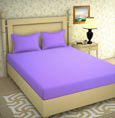 Divine Homes Microfiber Double Flat 170 TC Striped Bedsheet(Pack of 1, Purple)