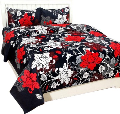 SAM GALAXY 140 TC Cotton Double 3D Printed Flat Bedsheet(Pack of 1, Black, Red)