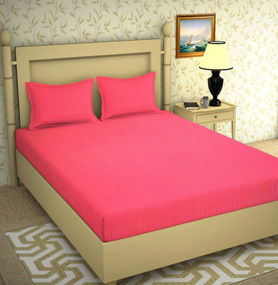 Divine Homes Microfiber Double Flat 170 TC Striped Bedsheet(Pack of 1, Pink)