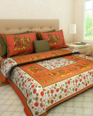 Fashion Point Cotton Double Flat 151 TC Floral Bedsheet(Pack of 1, Orange)