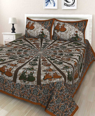 WAR TRADE 104 TC Cotton Double Jaipuri Prints Flat Bedsheet(Pack of 1, Multicolor)