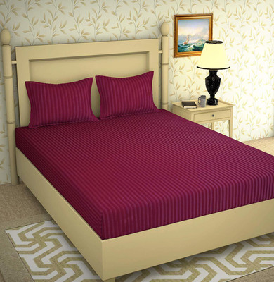 Divine Homes Microfiber Double Flat 170 TC Striped Bedsheet(Pack of 1, Red Wine)