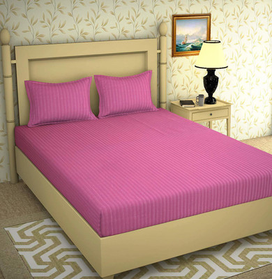 Divine Homes Microfiber Double Flat 154 TC Striped Bedsheet(Pack of 1, Mauve)