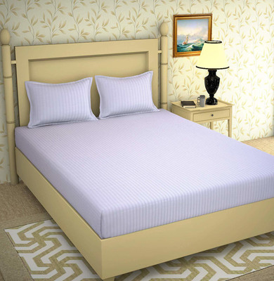 Divine Homes Microfiber Double Flat 170 TC Striped Bedsheet(Pack of 1, Grey)