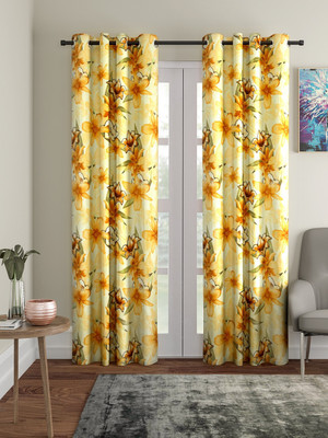Home Sizzler 213 cm (7 ft) Door Polyester Semi Transparent Curtain (Pack Of 2)(Yellow, Floral)