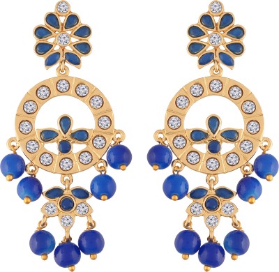 I Jewels Kundan Pearl Gold Plated Chandbali Moon Shape Wedding Party Festive Wear Earrings Pearl Alloy Drops & Danglers