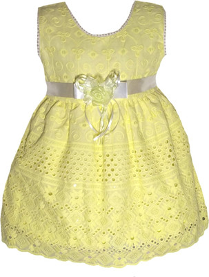 LITTLE PANDA Indi Girls Midi/Knee Length Party Dress(Yellow, Sleeveless)