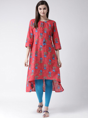 Span Women Floral Print A-line Kurta(Red)