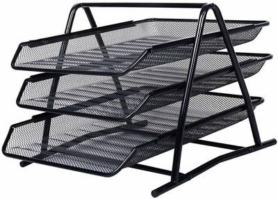 StayWay 3 Compartments Metal Holder Desk(Black)