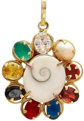 VAIBHAV Multicolour Synthetic Navratna Gomti Chakra Brass Pendant for women Gold-plated Brass Pendant