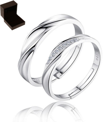 MYKI True Love Valentine Special Gift Titanium Couple Rings With Brown Gift Box With Stainless Steel Swarovski Zirconia Silver Plated Ring Set