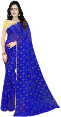 RAJASTHANI BANDEJ Self Design, Printed Bollywood Chiffon Saree(Blue)