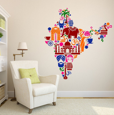Littlebuds 70 cm India Map Removable Sticker(Pack of 1)