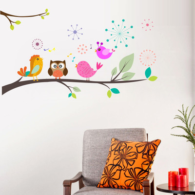 VCREATE DECOR 90 cm Tree & birds Removable Sticker(Pack of 1)