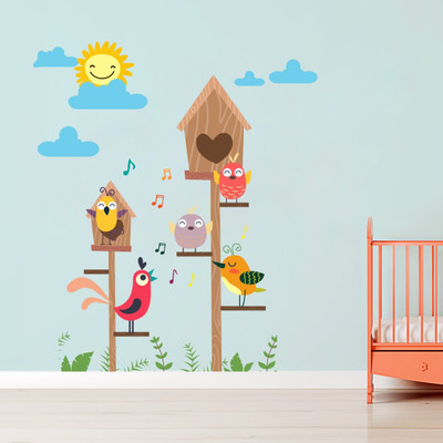 VCREATE DECOR 58 cm Home with owl Removable Sticker(Pack of 1)