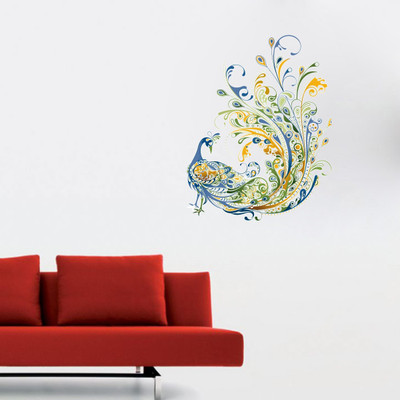 VCREATE DECOR 58 cm Peacock Removable Sticker(Pack of 1)