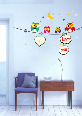 Stickerberry 75 cm LOVELY OWLS QUOTE I Love You Wall Stickers PVC Vinyl, 75CM X 115CM Self Adhesive Sticker(Pack of 1)