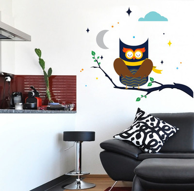 VCREATE DECOR 58 cm Owl night background Removable Sticker(Pack of 1)