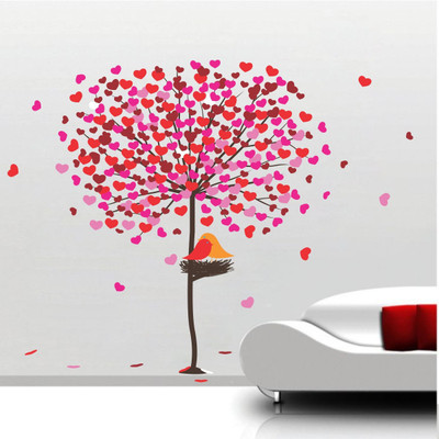 VCREATE DECOR 74 cm Tree with birds cuples Removable Sticker(Pack of 1)
