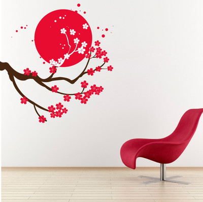VCREATE DECOR 58 cm Tree with sun Removable Sticker(Pack of 1)