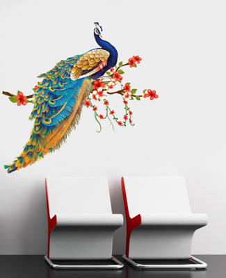 VCREATE DECOR 58 cm Peacock Removable Sticker(Pack of 1)